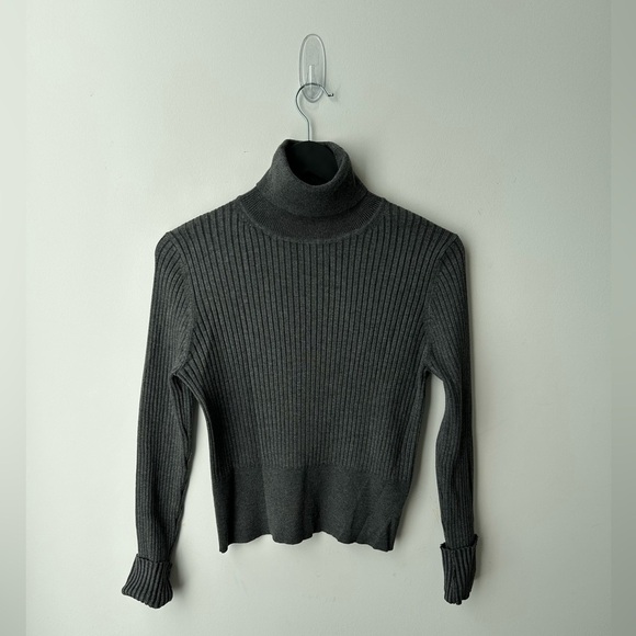 Zara Ribbed Knit Turtleneck Top Grey - Picture 3 of 11